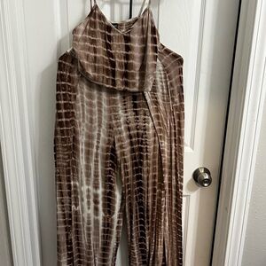 SHEIN Brown Tie-Dye Strappy Jumpsuit